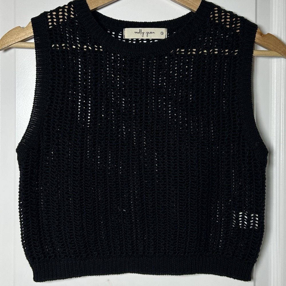 Molly Green 100% Cotton Black Open Crochet‎ Crop Top Boho Festival Summer Style